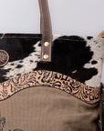 OHLAY KB512 TOTE Upcycled Canvas Embossed Hair-on Genuine Leather women bag western handbag purse