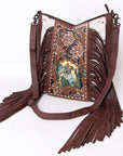 American Darling Hand Tooled Hair On Genuine Leather Women Bag Western Handbag Purse