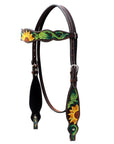 Bar H Equine Horse Genuine Leather Floral Design Hand Painted Tack Set Brown