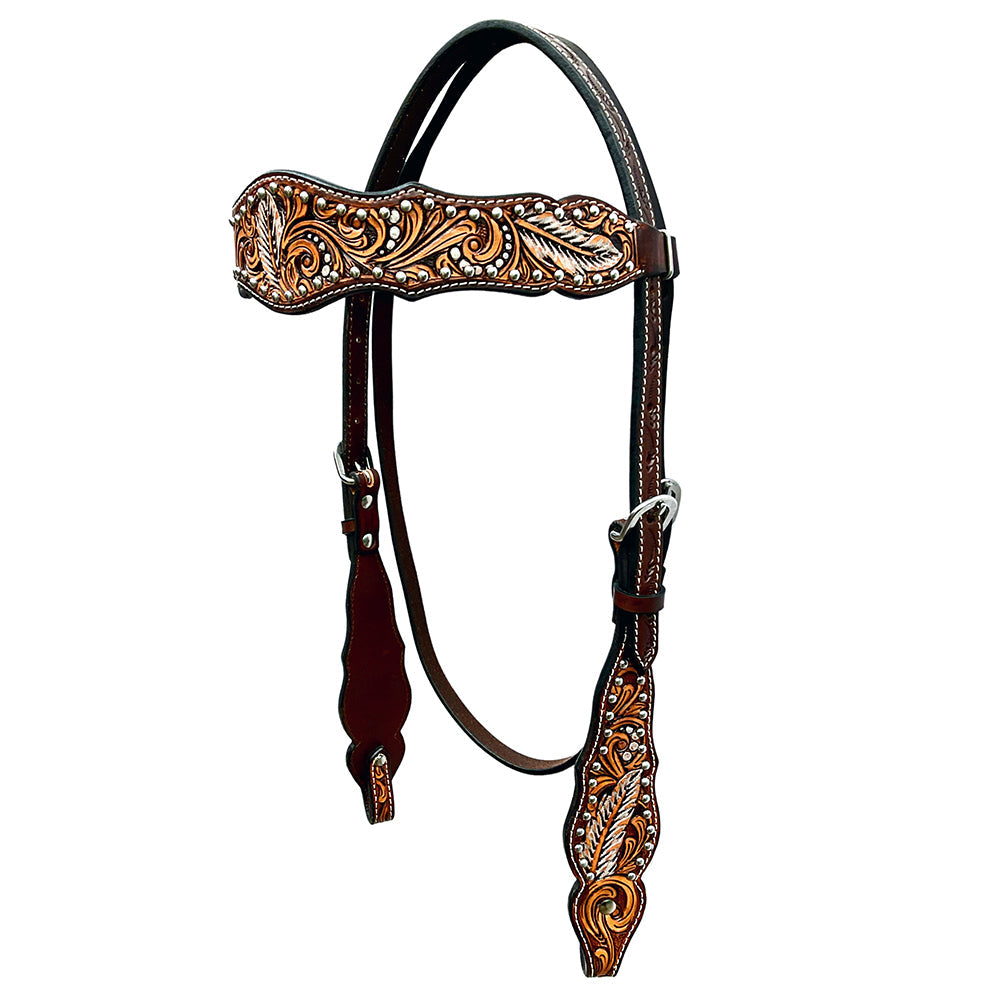 Bar H Equine Genuine Western American Leather Horse Premium Headstall &amp; Breast Collar Set