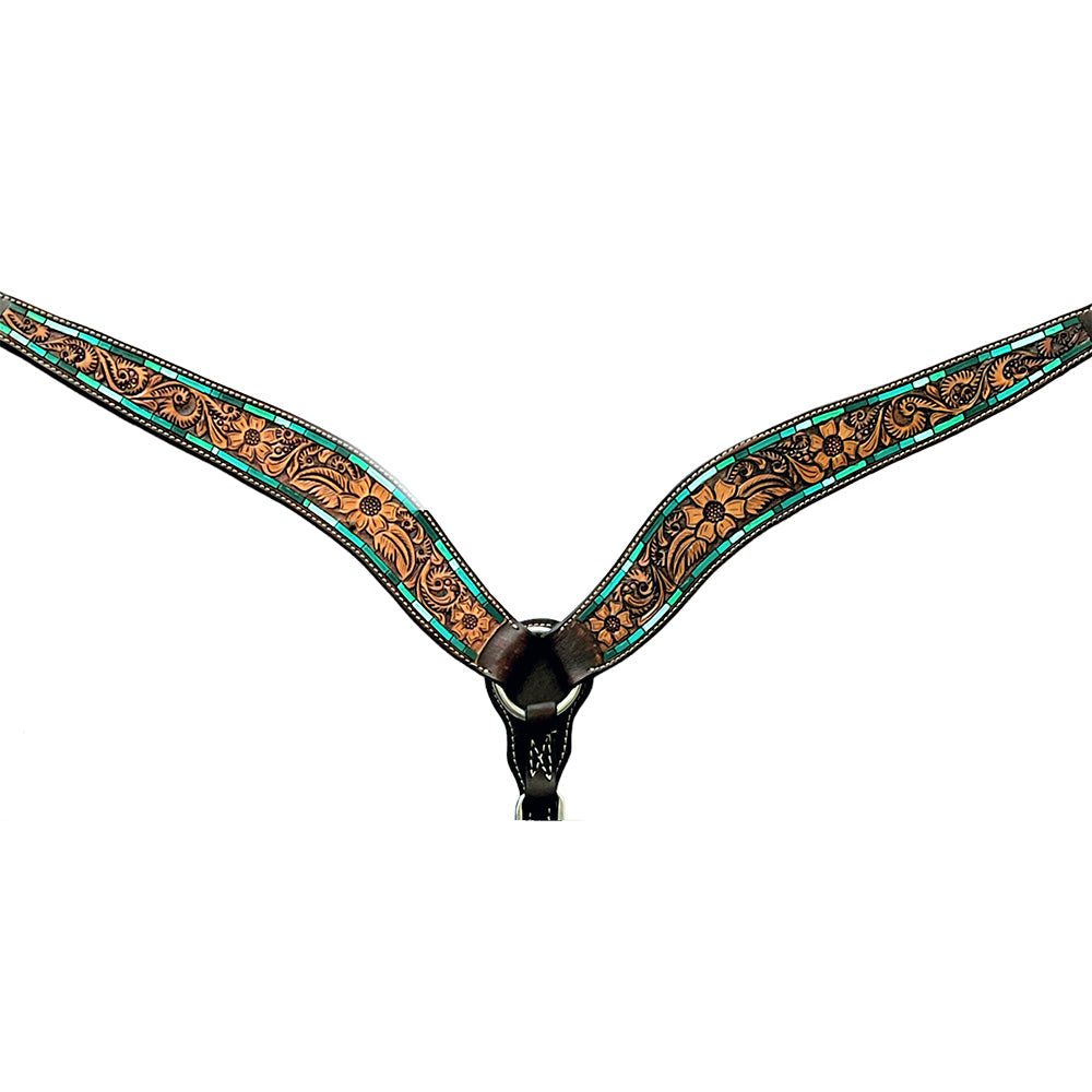 Bar H Equine Genuine Western American Leather Horse Premium Headstall &amp; Breast Collar Set