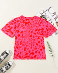 Laurel Leopard Frilly V Neck Short Sleeve Blouse