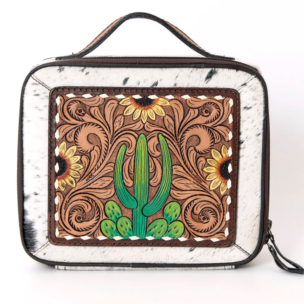 American Darling Jewelry Case Hand Tooled Hair-On Genuine Leather Women Bag Western Handbag Purse