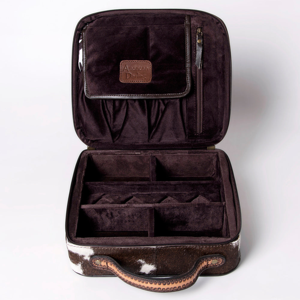 American Darling Jewelry Case Hand Tooled Hair-On Genuine Leather Women Bag Western Handbag Purse