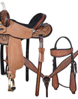 Comfytack Western Horse Barrel Racing Trail Pleasure American Leather Saddle Tack Set With Reins Dark Brown