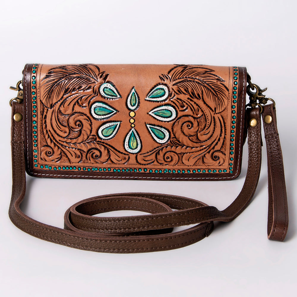 American Darling Organiser Hair-On Hand Tooled Genuine Leather Women Bag Western Handbag Purse