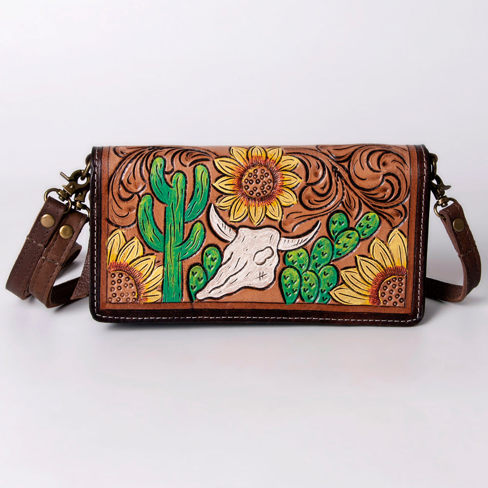 American Darling Organiser Hair-On Hand Tooled Genuine Leather Women Bag Western Handbag Purse