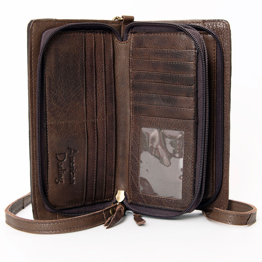 American Darling Organiser Hair-On Hand Tooled Genuine Leather Women Bag Western Handbag Purse