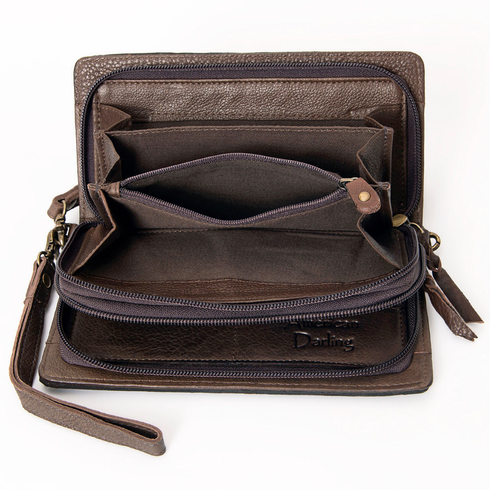 American Darling Organiser Hair-On Hand Tooled Genuine Leather Women Bag Western Handbag Purse