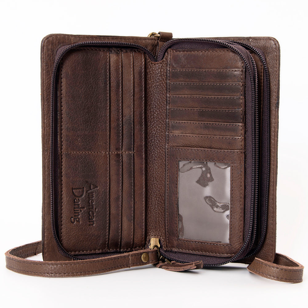 American Darling Organiser Hair-On Hand Tooled Genuine Leather Women Bag Western Handbag Purse