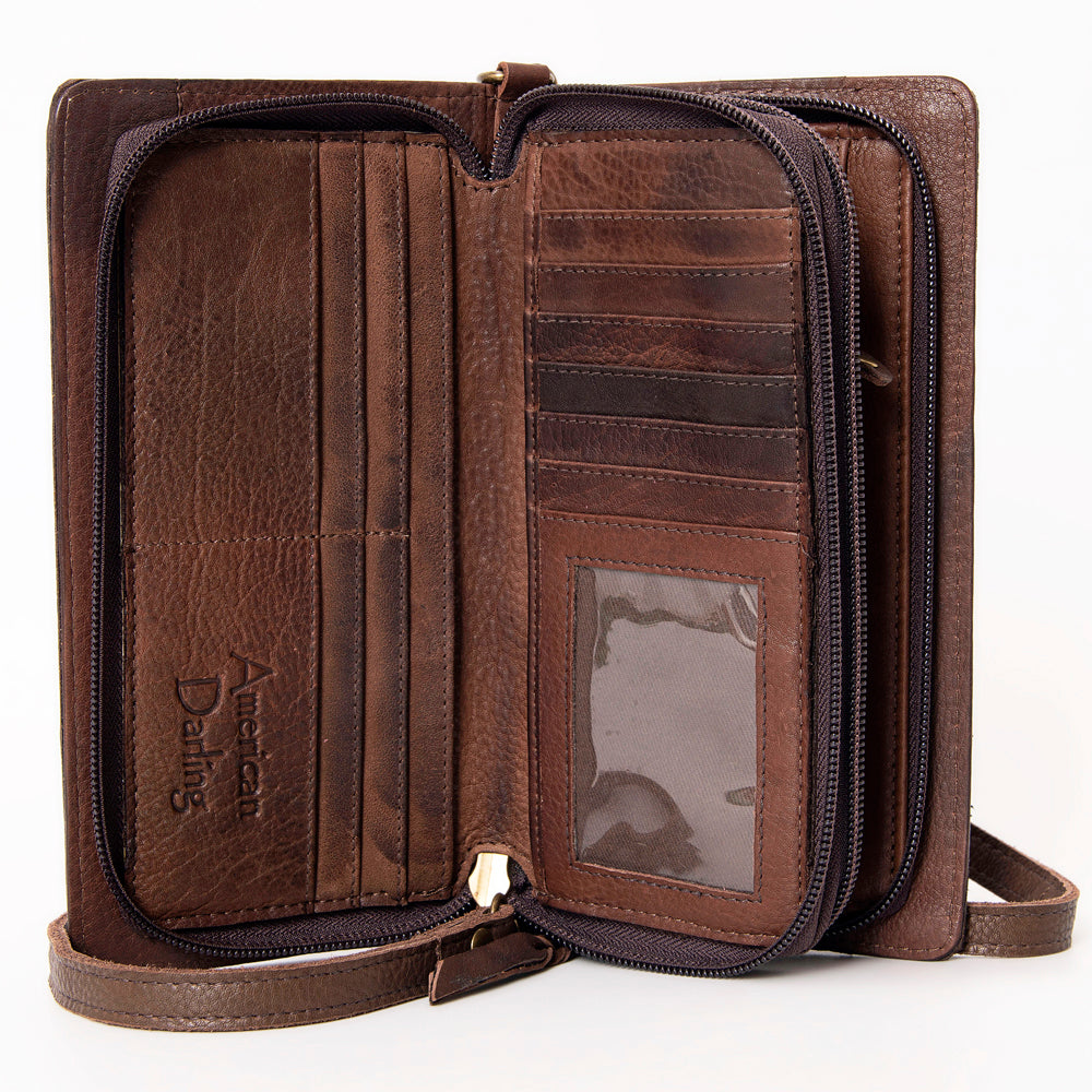 American Darling Organiser Hair-On Hand Tooled Genuine Leather Women Bag Western Handbag Purse