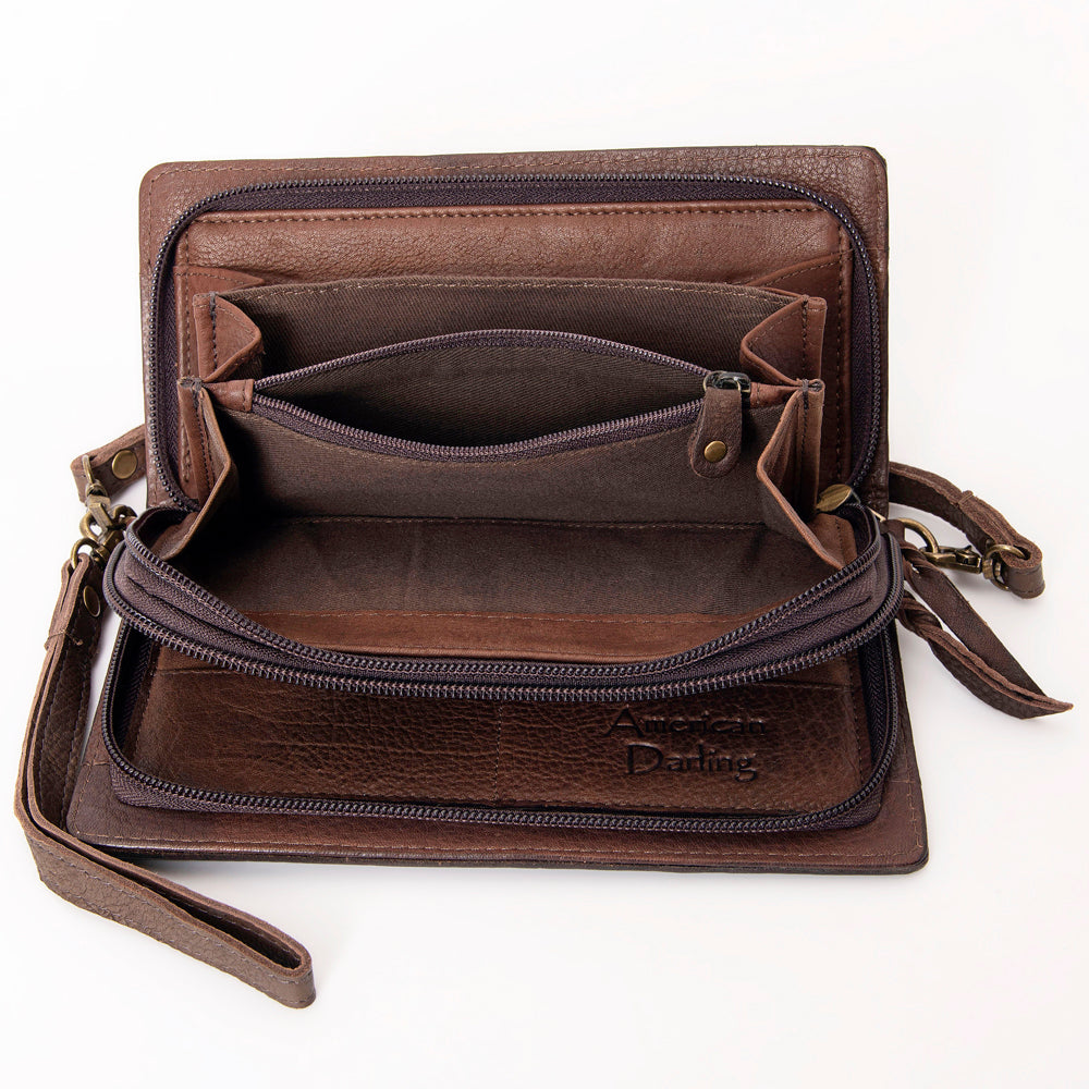 American Darling Organiser Hair-On Hand Tooled Genuine Leather Women Bag Western Handbag Purse