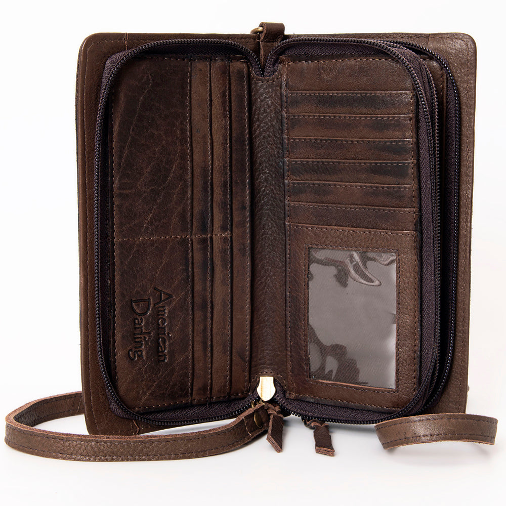 American Darling Organiser Hair-On Hand Tooled Genuine Leather Women Bag Western Handbag Purse