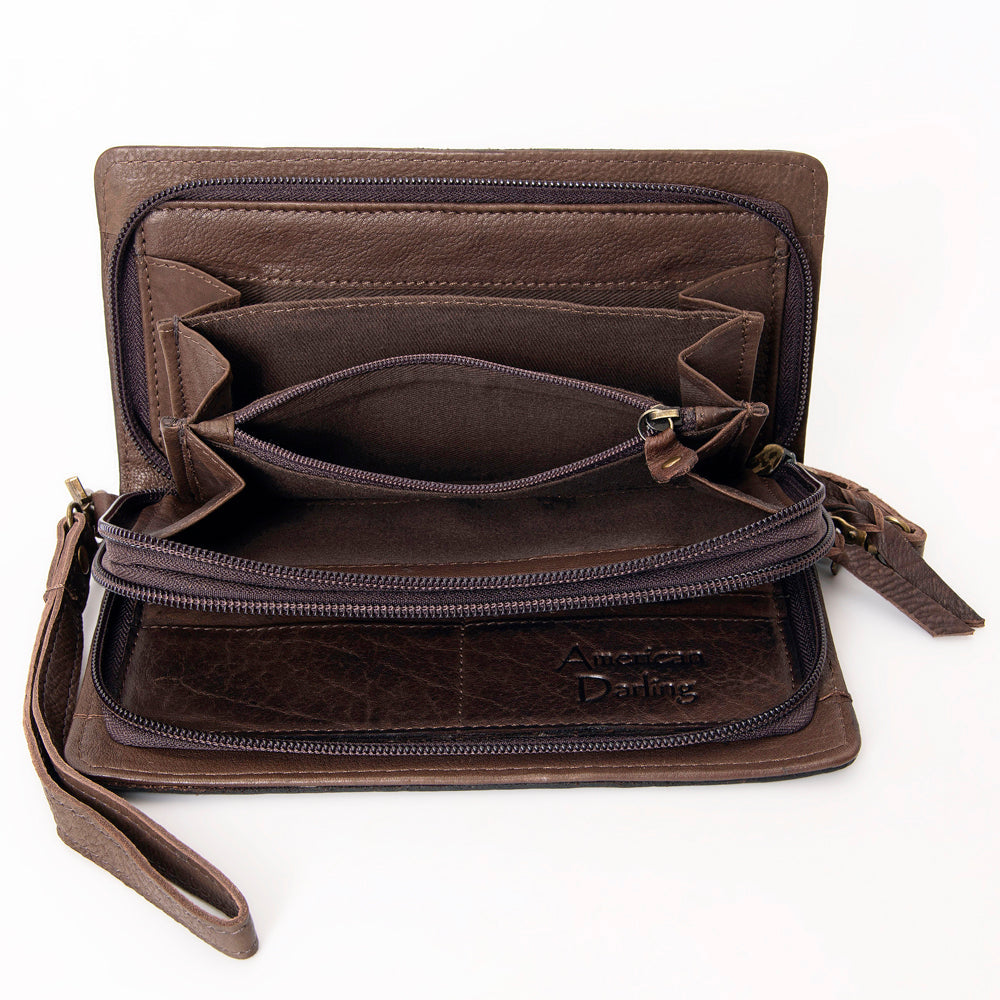 American Darling Organiser Hair-On Hand Tooled Genuine Leather Women Bag Western Handbag Purse