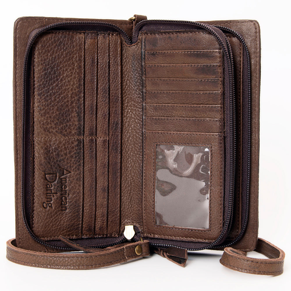 American Darling Organiser Hair-On Hand Tooled Genuine Leather Women Bag Western Handbag Purse
