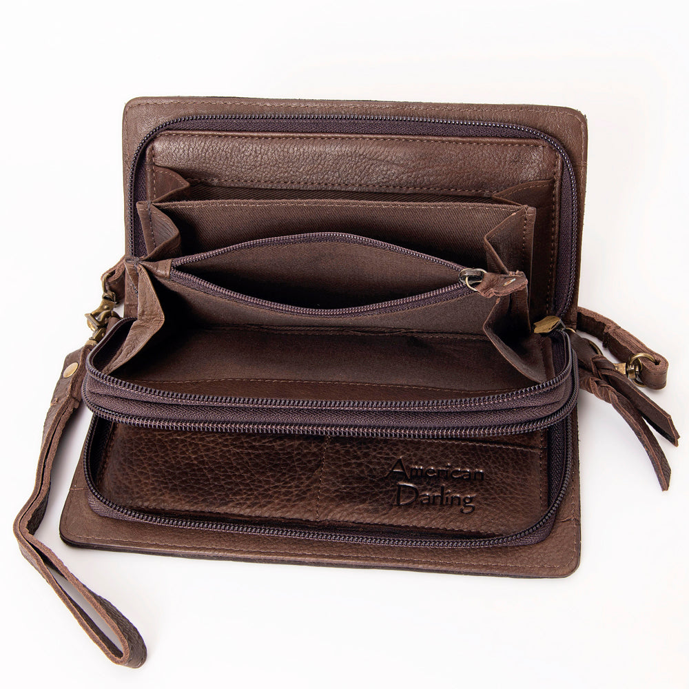 American Darling Organiser Hair-On Hand Tooled Genuine Leather Women Bag Western Handbag Purse