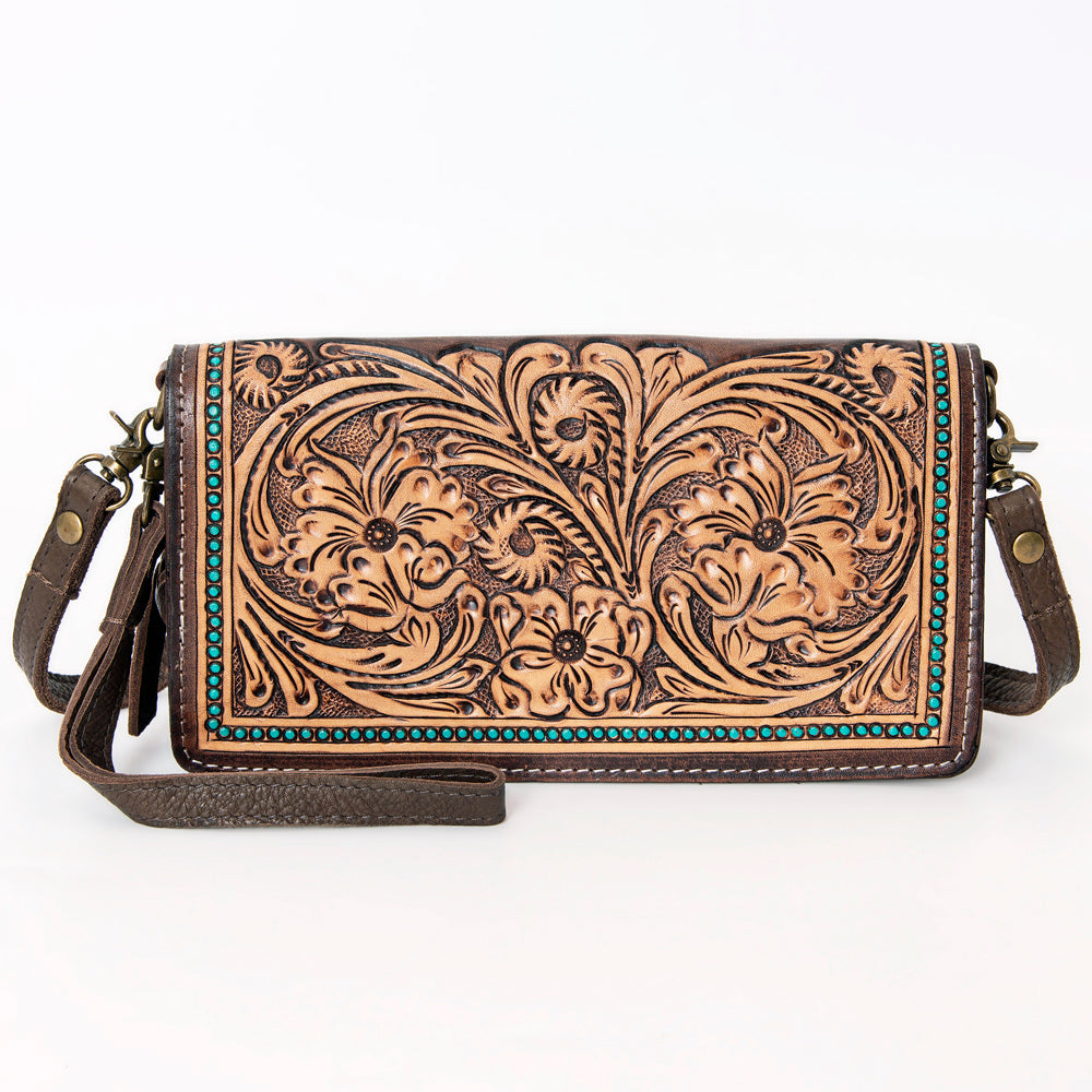 American Darling Organiser Hair-On Hand Tooled Genuine Leather Women Bag Western Handbag Purse