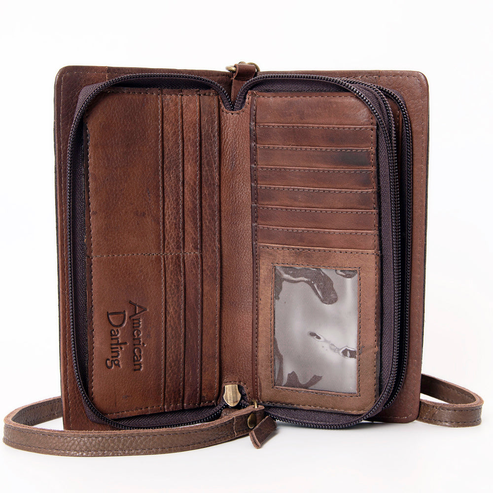 American Darling Organiser Hair-On Hand Tooled Genuine Leather Women Bag Western Handbag Purse
