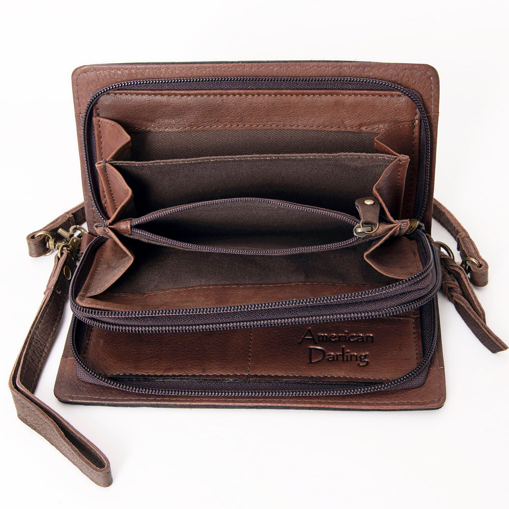 American Darling Organiser Hair-On Hand Tooled Genuine Leather Women Bag Western Handbag Purse