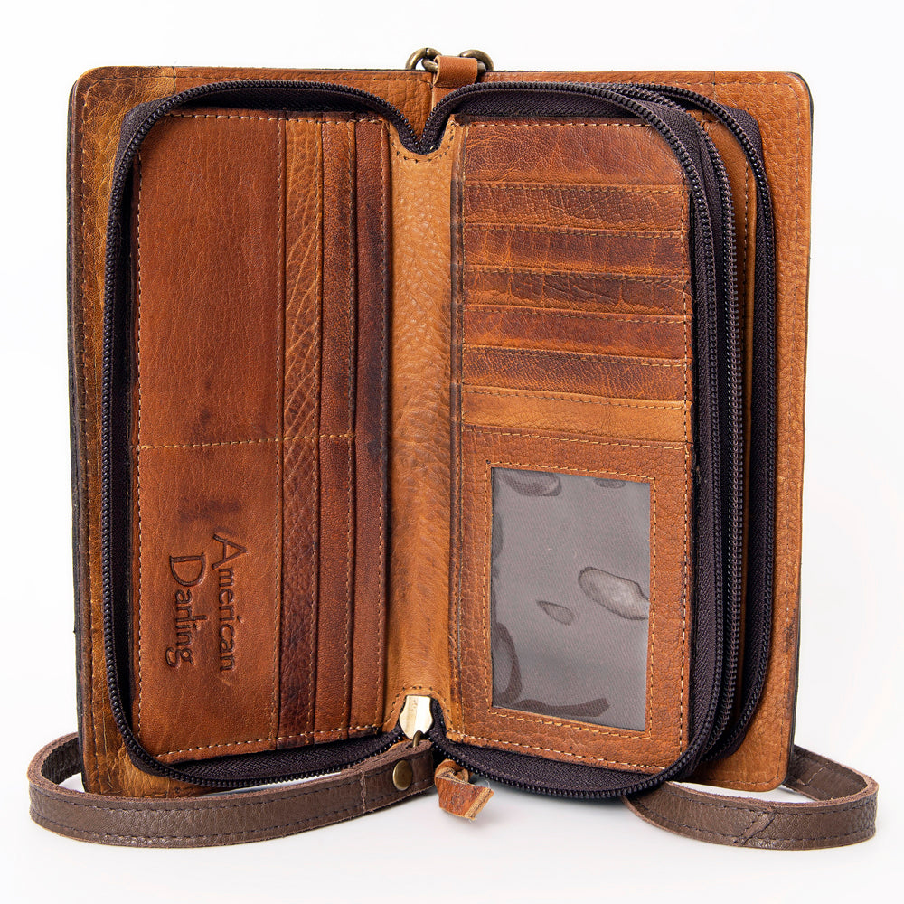 American Darling Organiser Hair-On Hand Tooled Genuine Leather Women Bag Western Handbag Purse