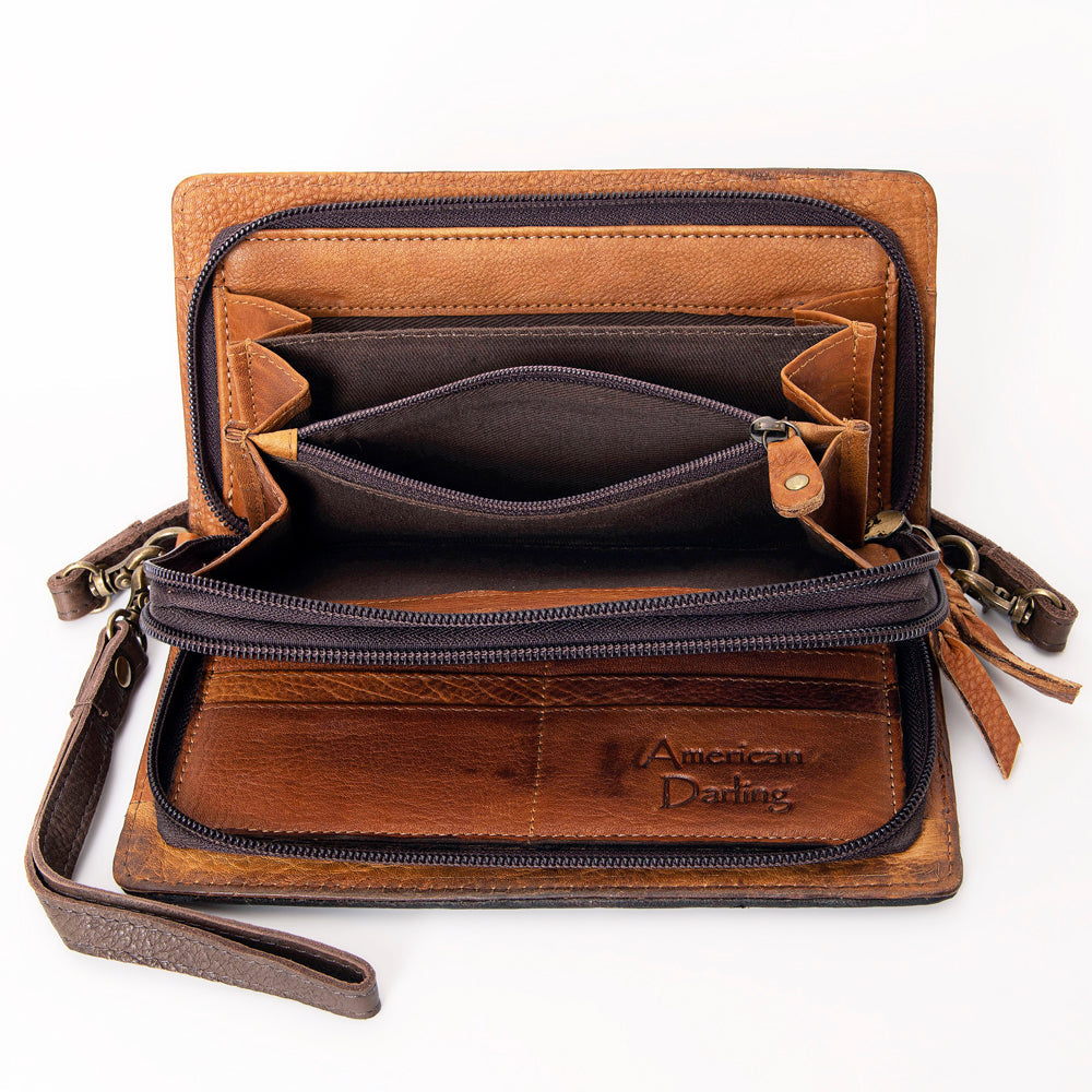 American Darling Organiser Hair-On Hand Tooled Genuine Leather Women Bag Western Handbag Purse