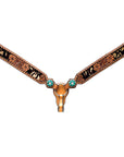Bar H Equine Horse Genuine Leather Floral Design Breast Collar ,Headstall Tan