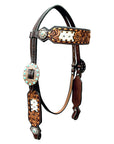 Bar H Equine Horse Genuine Leather Floral Design Breast Collar ,Headstall Brown