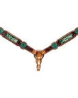 Bar H Equine Horse Genuine Leather Floral Design , Stud Breast Collar ,Headstall Brown