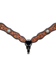 Bar H Equine Horse Genuine Leather Floral Design Breast Collar ,Headstall Brown