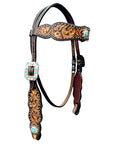 Bar H Equine Horse Genuine Leather Floral Design Breast Collar ,Headstall Brown