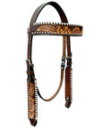 Bar H Equine Horse Genuine Leather Floral Design With Buckstitch Breast Collar ,Headstall Brown