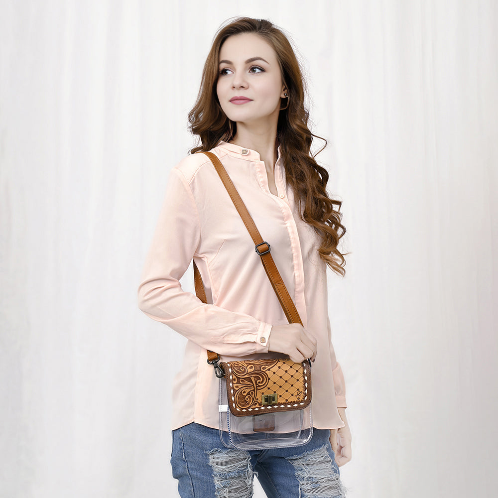 American Darling ADBGZ722 Clear Bag Hand Tooled Genuine Leather Women Bag Western Handbag Purse