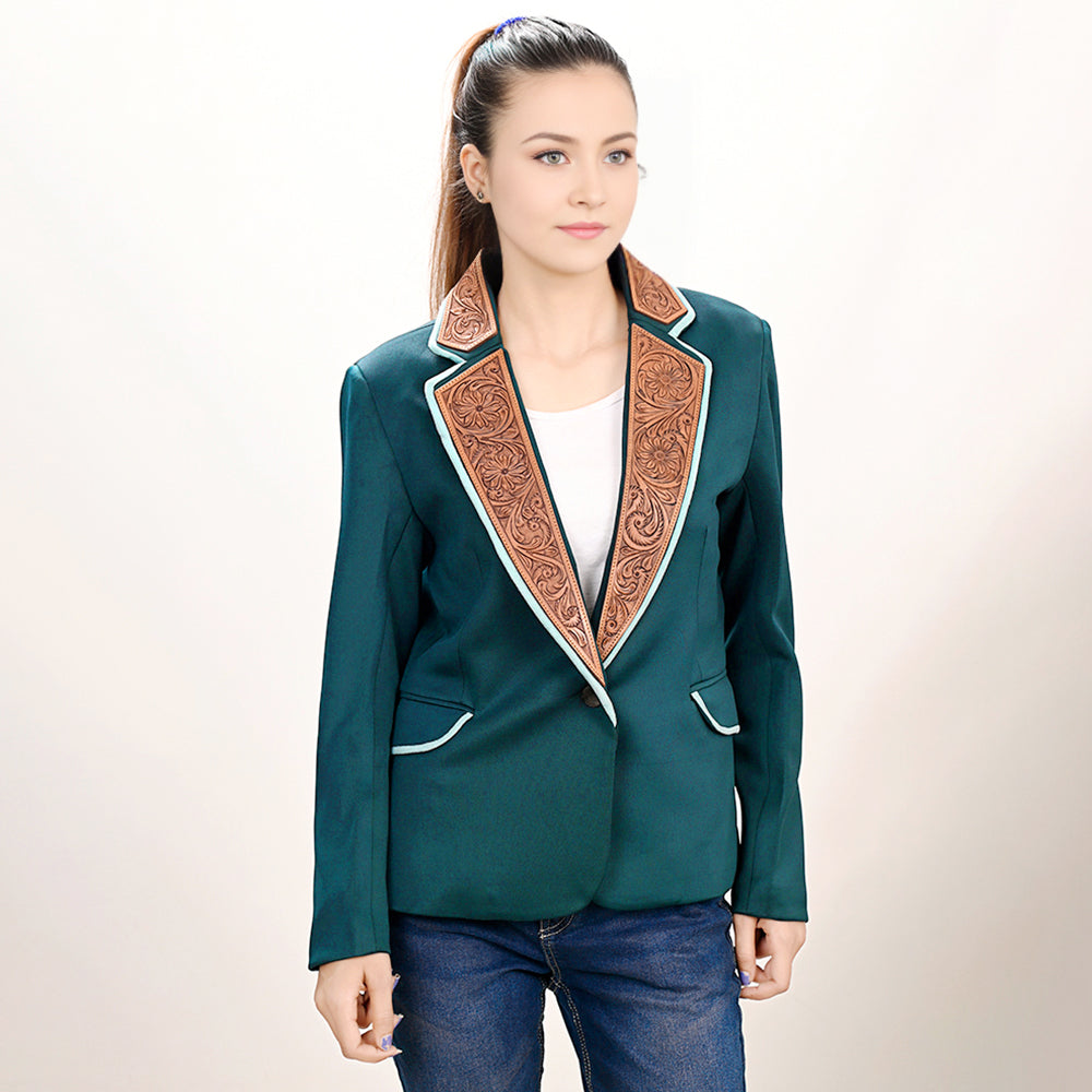 ADBZ704 Genuine leather Hand tooled hand carved Women Blazer dress jacket ladies Girl