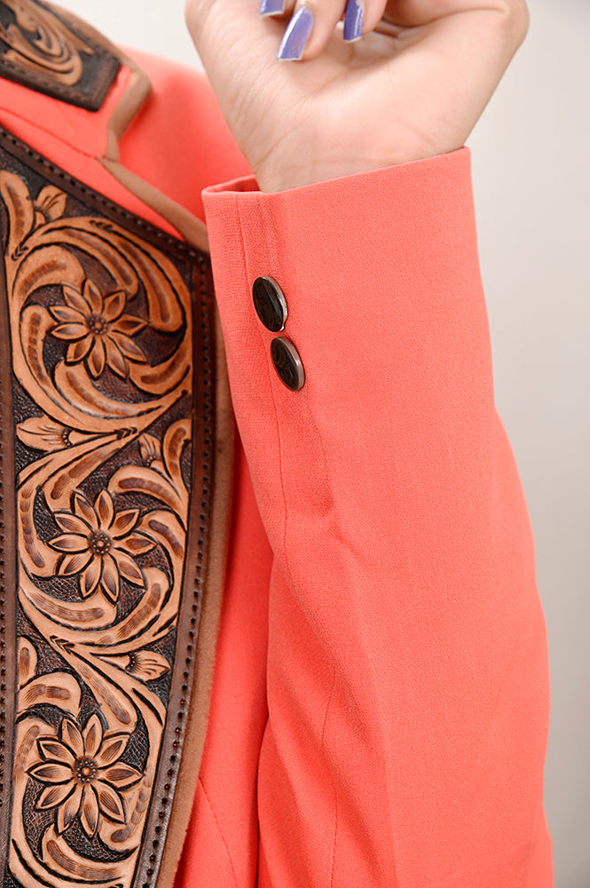 ADBZ706 Genuine leather Hand tooled hand carved Women Blazer dress jacket ladies Girl