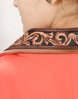 ADBZ706 Genuine leather Hand tooled hand carved Women Blazer dress jacket ladies Girl