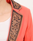 ADBZ706 Genuine leather Hand tooled hand carved Women Blazer dress jacket ladies Girl