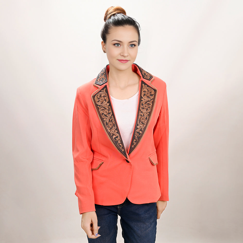 ADBZ706 Genuine leather Hand tooled hand carved Women Blazer dress jacket ladies Girl