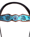 Hilason Western Horse Floral Hand Painted Genuine Leather Headstall Blue