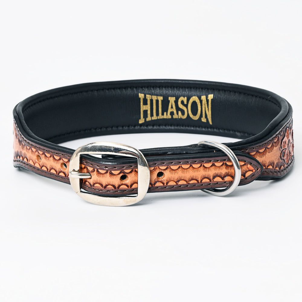 Hilason Floral Hand Tooled Strong Genuine Leather Dog Collar Brown