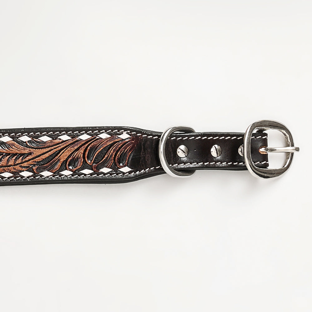 HILASON Western Genuine Leather Heavy Duty Dog Collar Floral Tooled