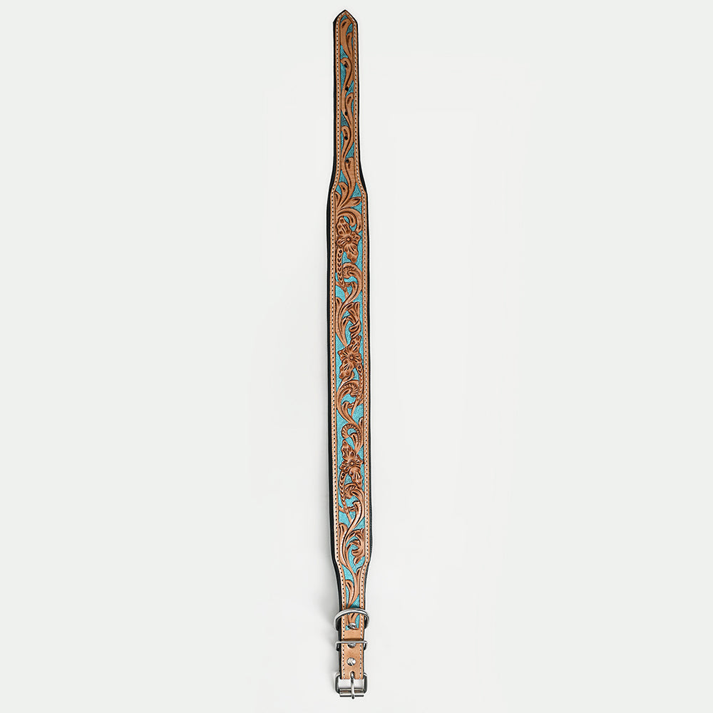 Stylish Turquoise Floral Leather Dog Collar | Hilason