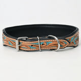 Stylish Turquoise Floral Leather Dog Collar | Hilason