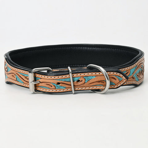 Stylish Turquoise Floral Leather Dog Collar | Hilason