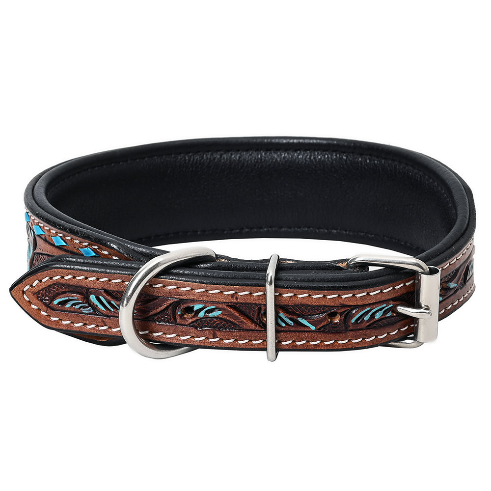 HILASON Western Genuine Leather Heavy Duty Dog Collar Floral Tooled