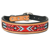 Hilason Beaded Hand Tooled Strong Genuine Leather Dog Collar Black/Tan