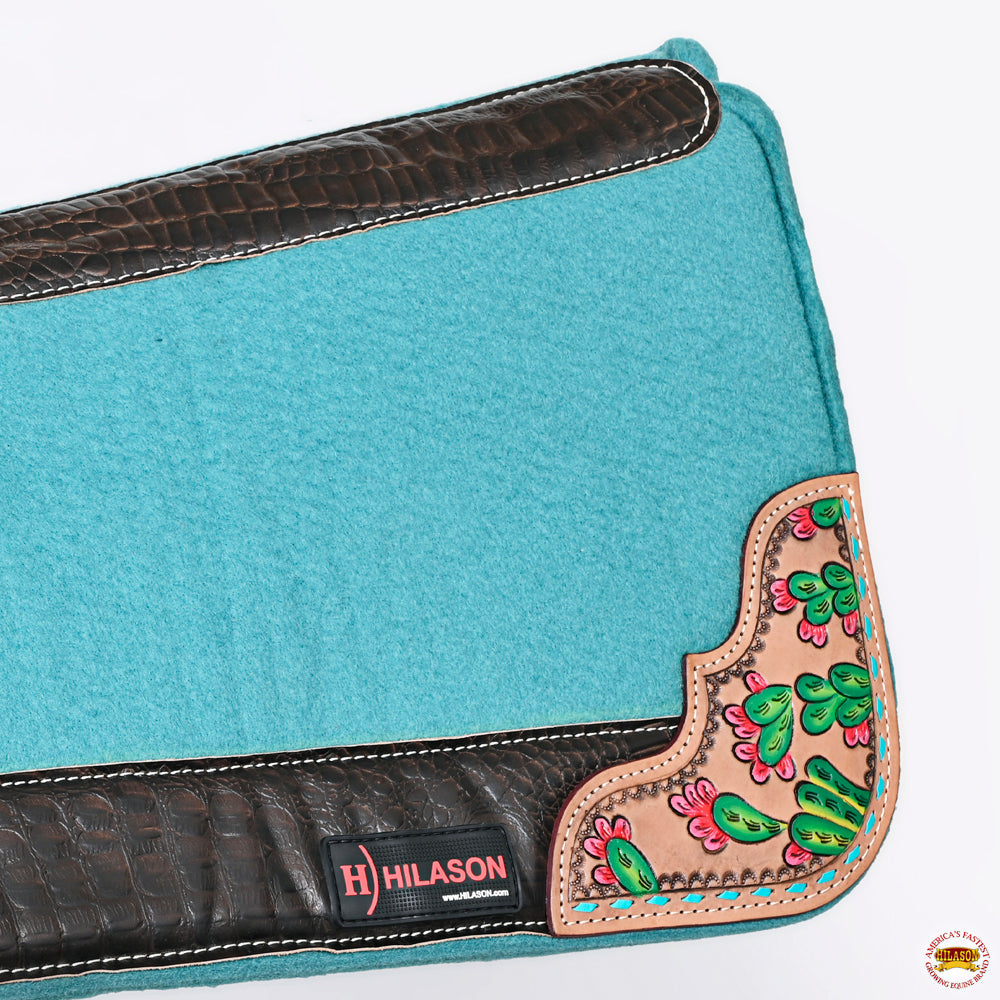 32&quot; X 30&quot; Hilason Horse Western Contoured Wool Felt Therapeutic Saddle Pad Turquoise