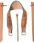 Comfytack Horse Saddle Flank Cinch Girth Handtooled Leather W/ Billets Antique Tan
