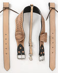 Comfytack Horse Saddle Flank Cinch Girth Handtooled Leather W/ Billets Antique Tan