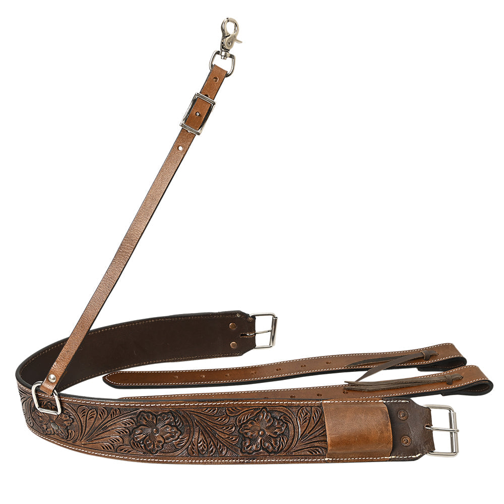 Comfytack Horse Western Floral Tooled Leather Rear Flank Saddle Cinch With Billets