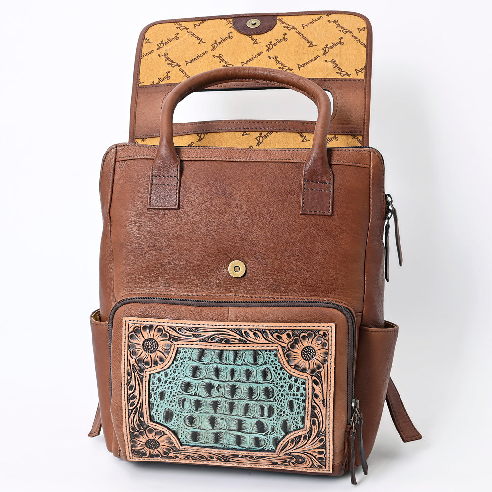 American Darling Backpack Hand Tooled Crocodile embossed Genuine Leather women bag western handbag purse